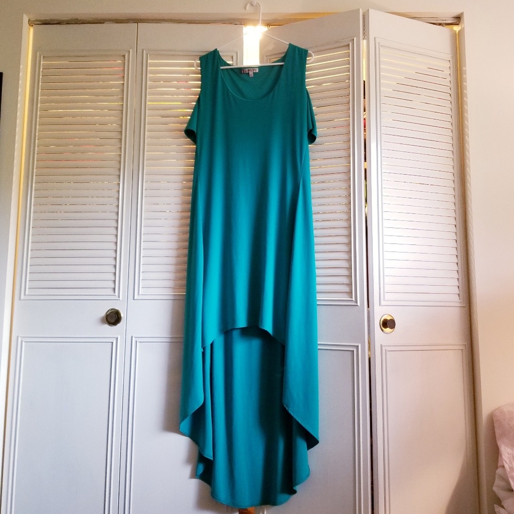 J.Lo cold shoulder high-low dress